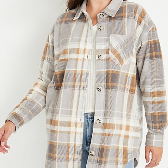 Maurices Tops - Gray Plaid Fleece Shacket